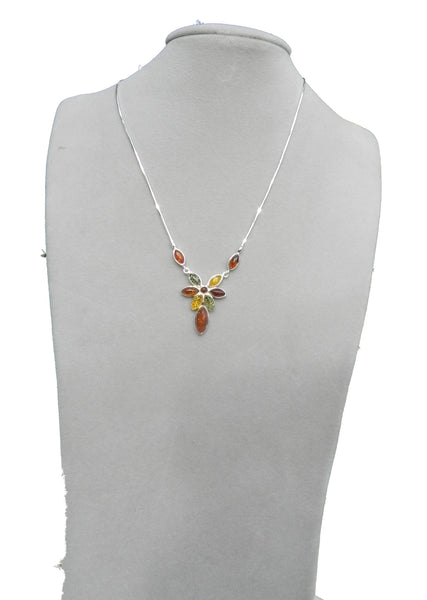 Genuine Baltic Amber Necklace - Amazing Multi Color Amber Leafy Flower - 925 ...