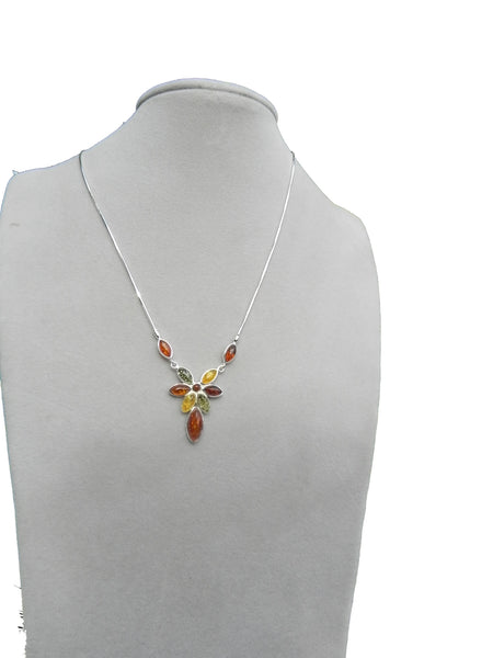Genuine Baltic Amber Necklace - Amazing Multi Color Amber Leafy Flower - 925 ...