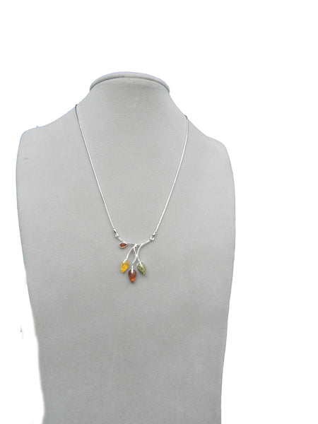 Genuine Baltic Amber Necklace - Multi Color Amber Flower Bud Pattern - 925 St...