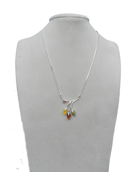 Genuine Baltic Amber Necklace - Multi Color Amber Flower Bud Pattern - 925 St...