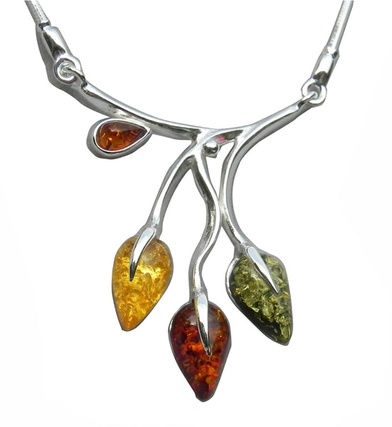 Genuine Baltic Amber Necklace - Multi Color Amber Flower Bud Pattern - 925 St...