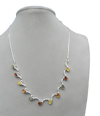 Genuine Baltic Amber Necklace - Multi Color Amber Leafy Chain - 925 Sterling ...