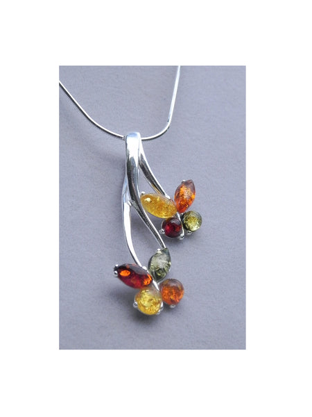 Genuine Baltic Amber Necklace - Multi Color Amber Double Butterfly Pendent - ...