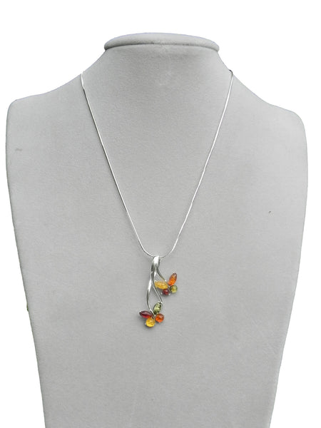 Genuine Baltic Amber Necklace - Multi Color Amber Double Butterfly Pendent - ...