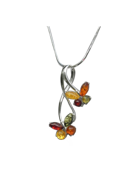 Genuine Baltic Amber Necklace - Multi Color Amber Double Butterfly Pendent - ...