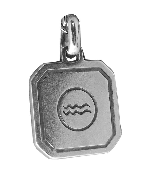 Aquarius Zodiac Pendent - Plain Sterling Silver Aquarius - January 20 - February 18