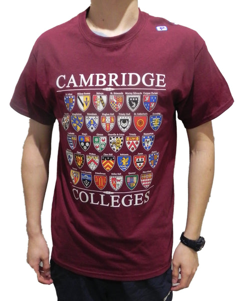 Cambridge Colleges T-shirt - Maroon - Colleges from the Famous City of Cambridge, England