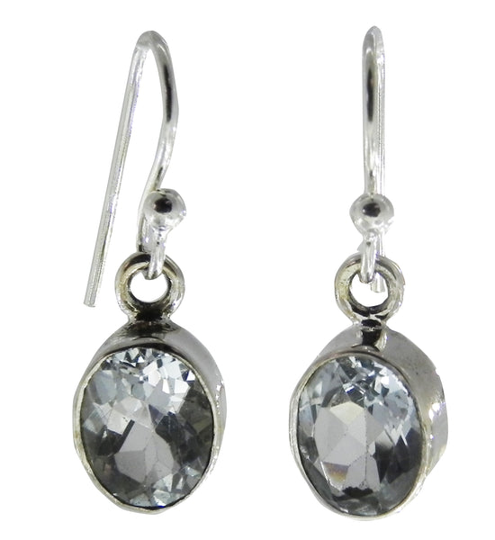 Blue Topaz Oval Drop Earrings - Sterling Silver