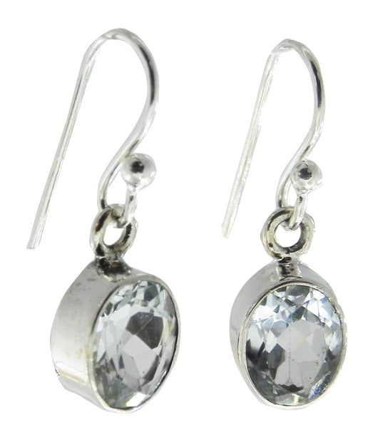 Blue Topaz Oval Drop Earrings - Sterling Silver