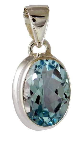 Blue Topaz Oval Pendent - Sterling Silver