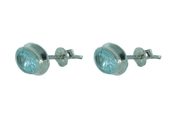 Blue Topaz Oval Stud Earrings - Sterling Silver