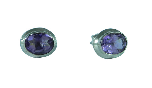 Amethyst Oval Stud Earrings - Sterling Silver