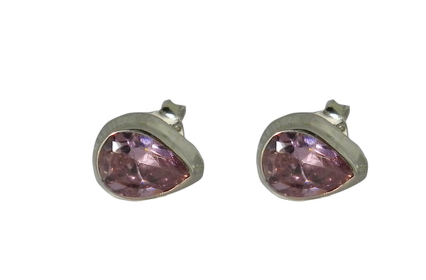 Pink Topaz Oval Stud Earrings - Sterling Silver