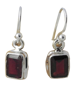 Garnet Rectangular Drop Earrings - Sterling Silver