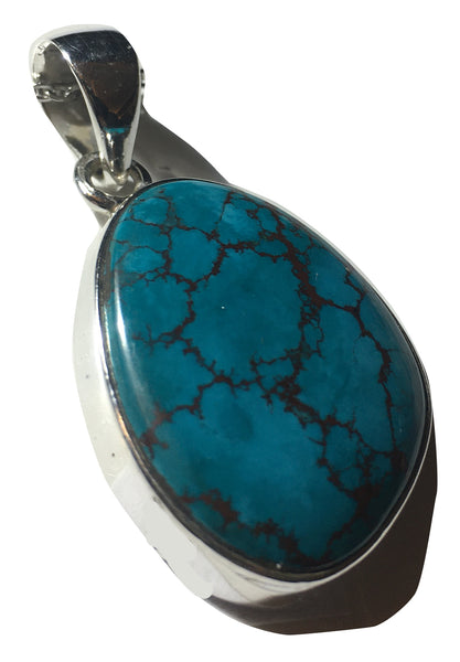 Oblong Turquoise Pendent in Sterling Silver Setting