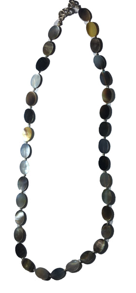 Mother of Pearl Oval Bead Necklace - 18inch long - 10x8x2mm Beads