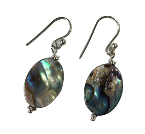 Abalone Paua Shell Oval Bead Earrings - Sterling Silver Hooks