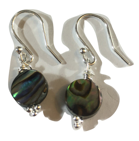 Abalone Circular Bead Earrings - Sterling Silver Hooks