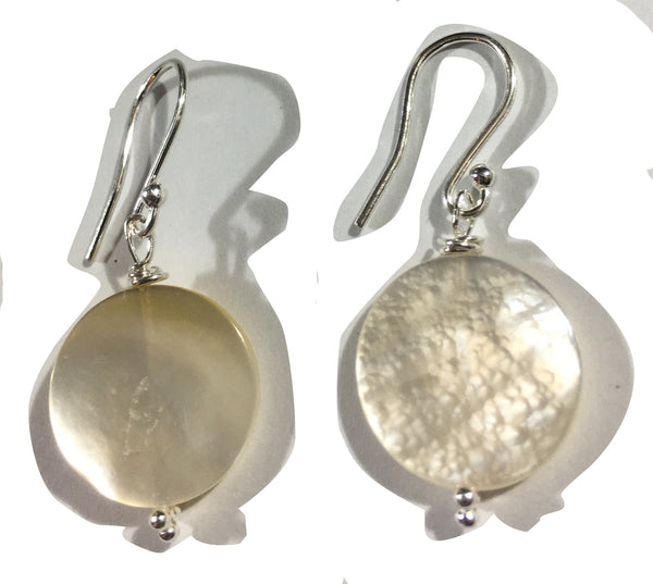 Mother of Pearl Circular Bead Earrings - Sterling Silver Hooks