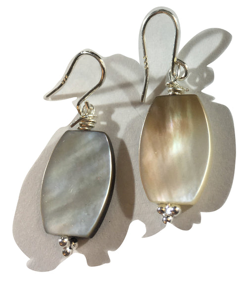 Mother of Pearl Oval Bead Earrings - Sterling Silver Hooks
