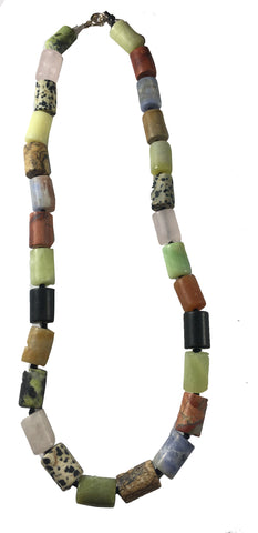 Natural Agate and Jasper Necklace - 18inch long - Cylindrical 15mm Long x 10mm diameter Beads