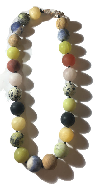 Natural Agate and Jasper Necklace - 18inch long - 15mm Round Beads