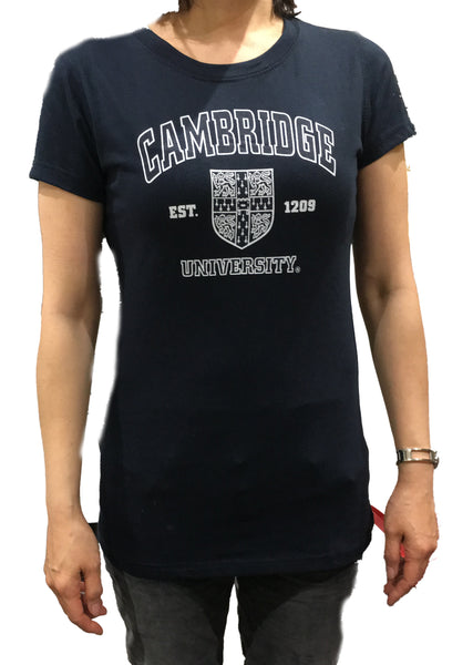 Cambridge University Ladies Body Fit T-shirt - Navy - Official Apparel of the Famous University of Cambridge