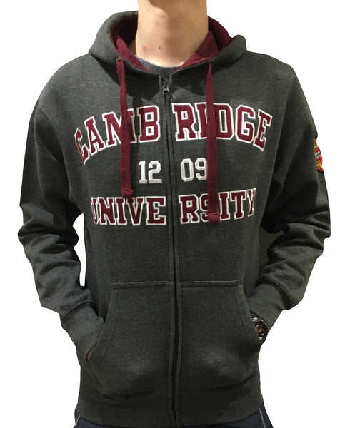 Cambridge University Zipped Hoody - Charcoal - Official Licenced Apparel of the Famous University of Cambridge