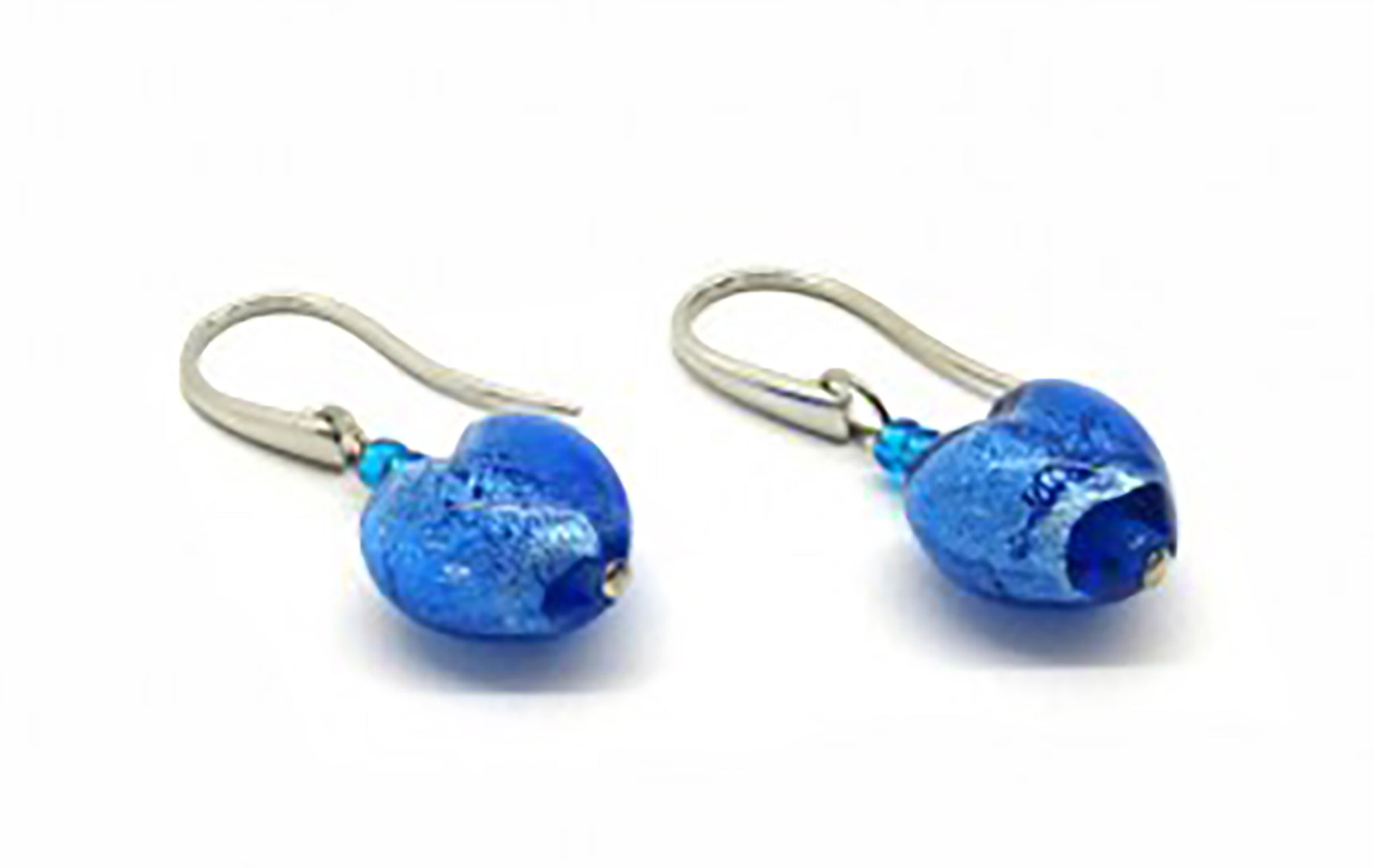 Murano Glass Earrings - Heart Shaped - Mod. Giulia, 12 mm - Blue - Sterling Silver