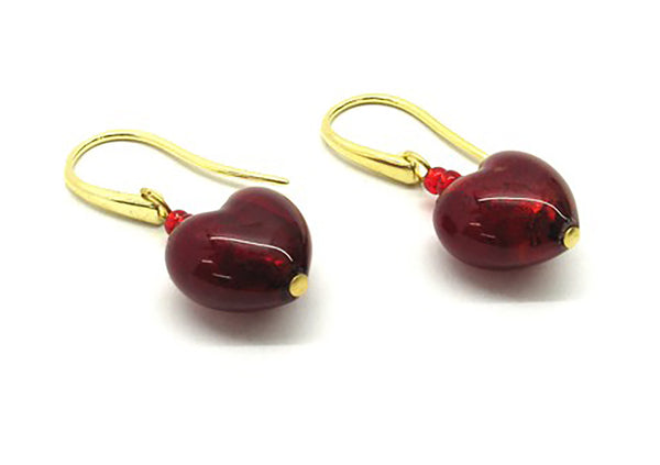 Murano Glass Earrings - Heart Shaped - Mod. Giulia, 12 mm - Red - Sterling Silver