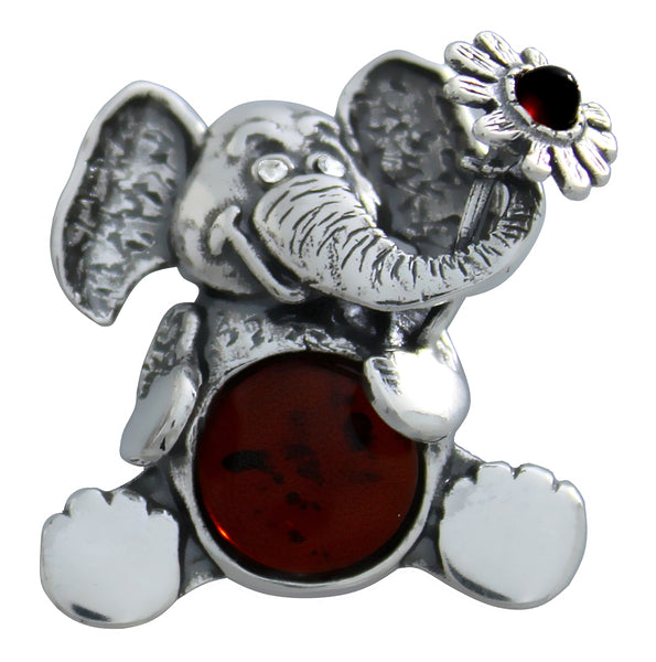Genuine Baltic Amber - Elephant Pendant - 925 Sterling Silver