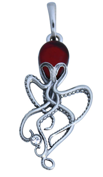 Genuine Baltic Amber - Octopus Pendent - 925 Sterling Silver