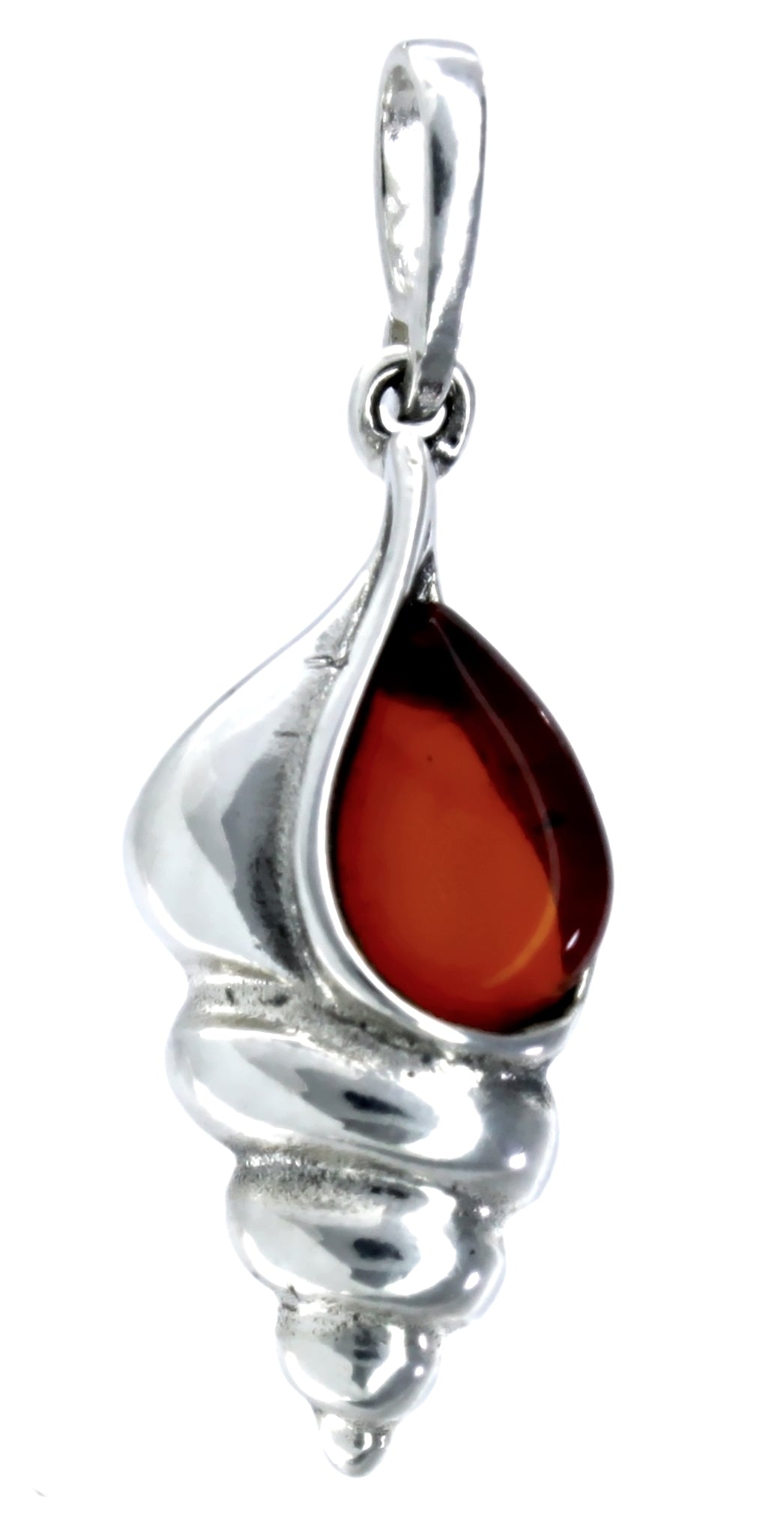 Genuine Baltic Amber - Shell Pendent - 925 Sterling Silver