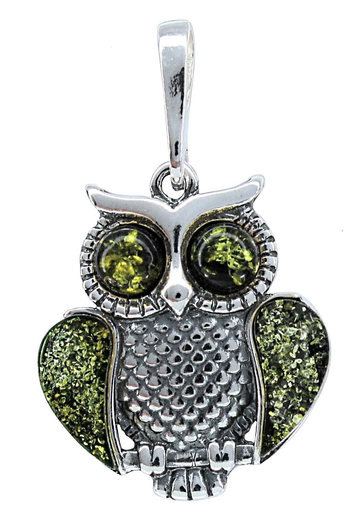 Genuine Baltic Amber - Owl Pendent - 925 Sterling Silver