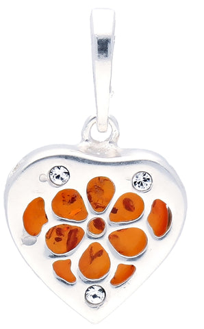 Genuine Baltic Amber - Heart Pendent - 925 Sterling Silver