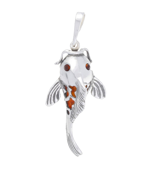 Genuine Baltic Amber - Koi Fish Pendent - 925 Sterling Silver