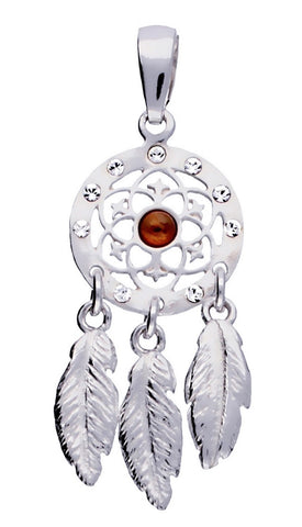 Genuine Baltic Amber - Dream catcher Pendant - 925 Sterling Silver