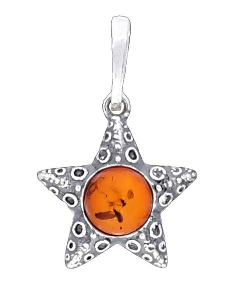 Genuine Baltic Amber - Starfish Pendent - 925 Sterling Silver