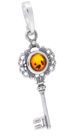 Genuine Baltic Amber - Key Pendent - 925 Sterling Silver