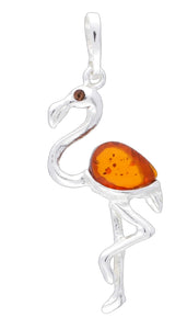 Genuine Baltic Amber flamingo Pendent - 925 Sterling Silver