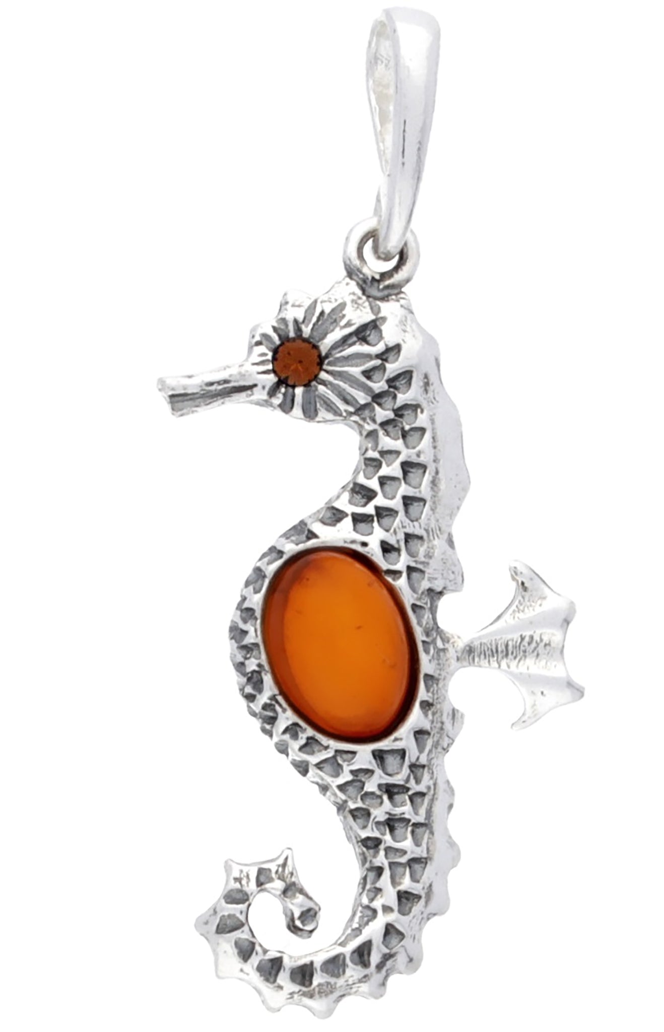 Genuine Baltic Amber - Seahorse Pendent - 925 Sterling Silver