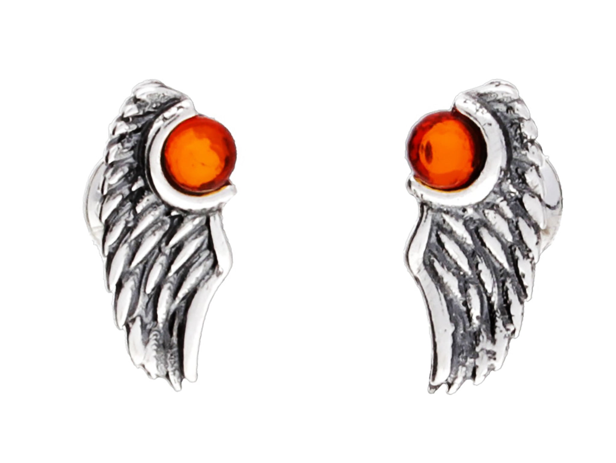 Genuine Baltic Amber - Earring Feather - 925 Sterling Silver