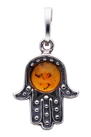 Genuine Baltic Amber - Hand Pendent - 925 Sterling Silver