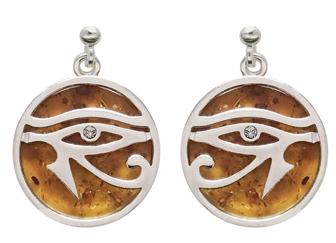 Genuine Baltic Amber - Eye Earrings - 925 Sterling Silver