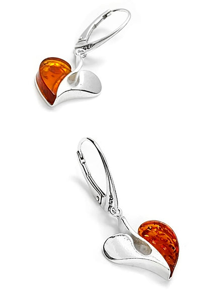 Genuine Baltic Amber - Heart Earring - 925 Sterling Silver