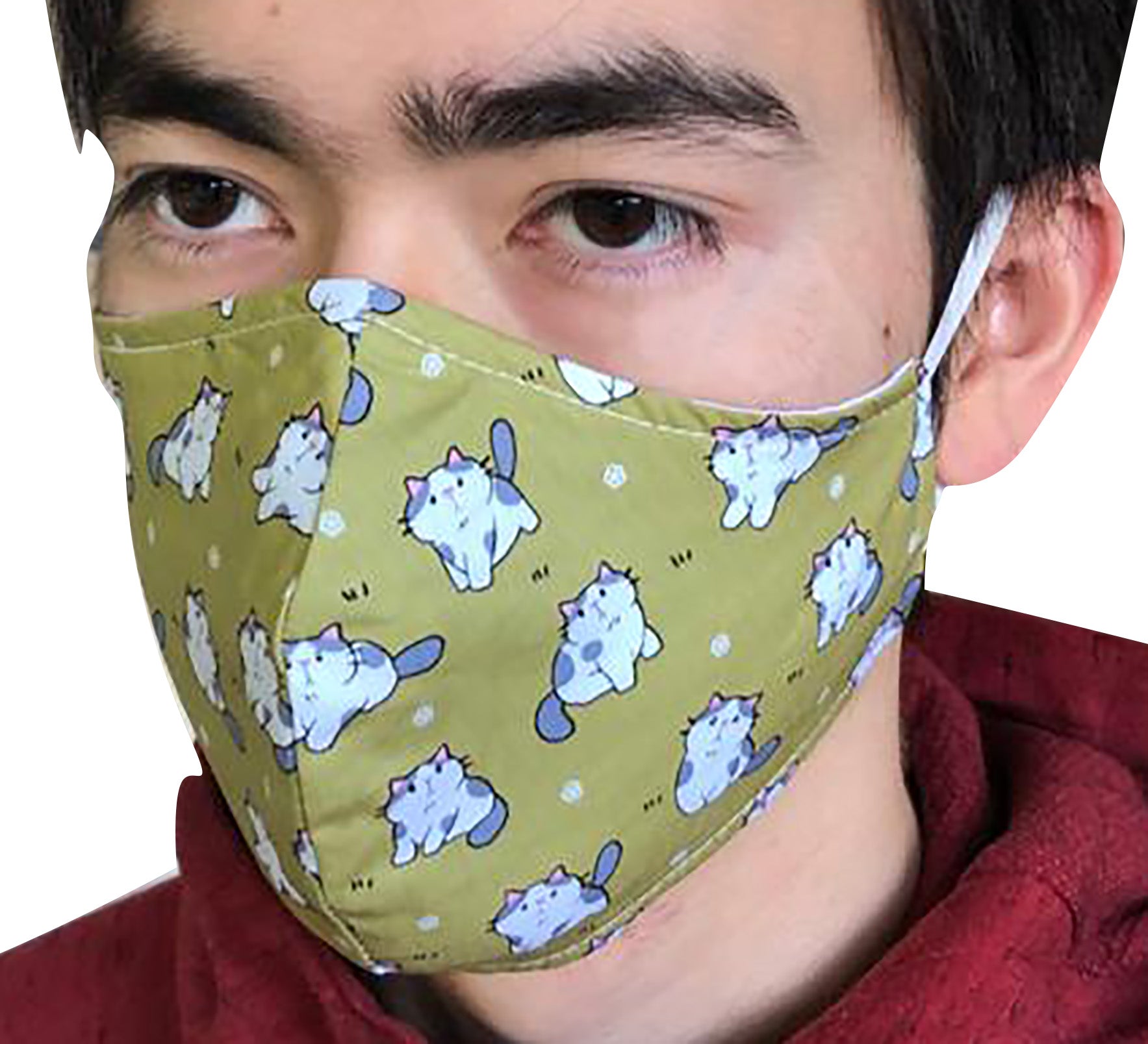 Homemade Cotton Face Mask - 1x Fluffy Cat Mask + 1x Free Random Design mask