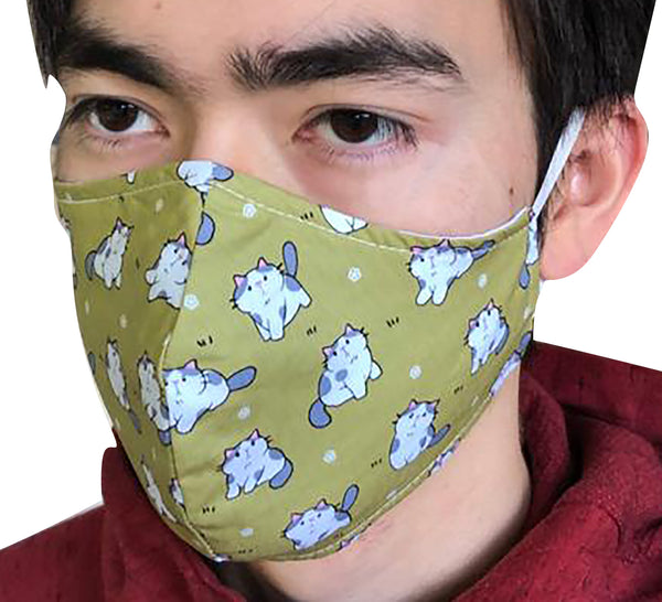 Homemade Cotton Face Mask - 1x Fluffy Cat Mask + 1x Free Random Design mask