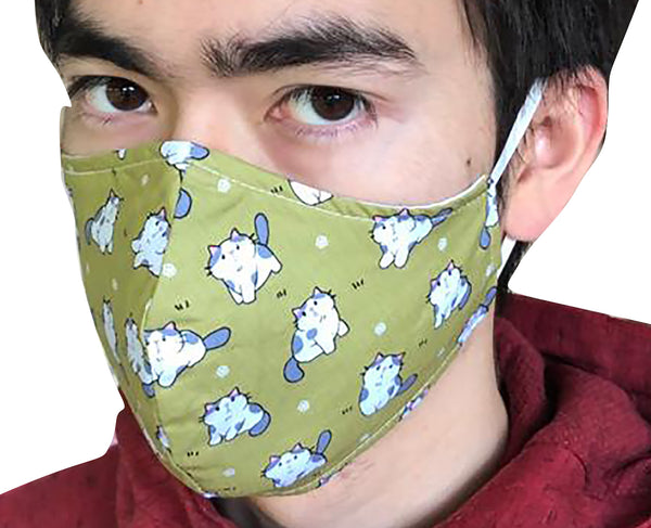Homemade Cotton Face Mask - 1x Fluffy Cat Mask + 1x Free Random Design mask