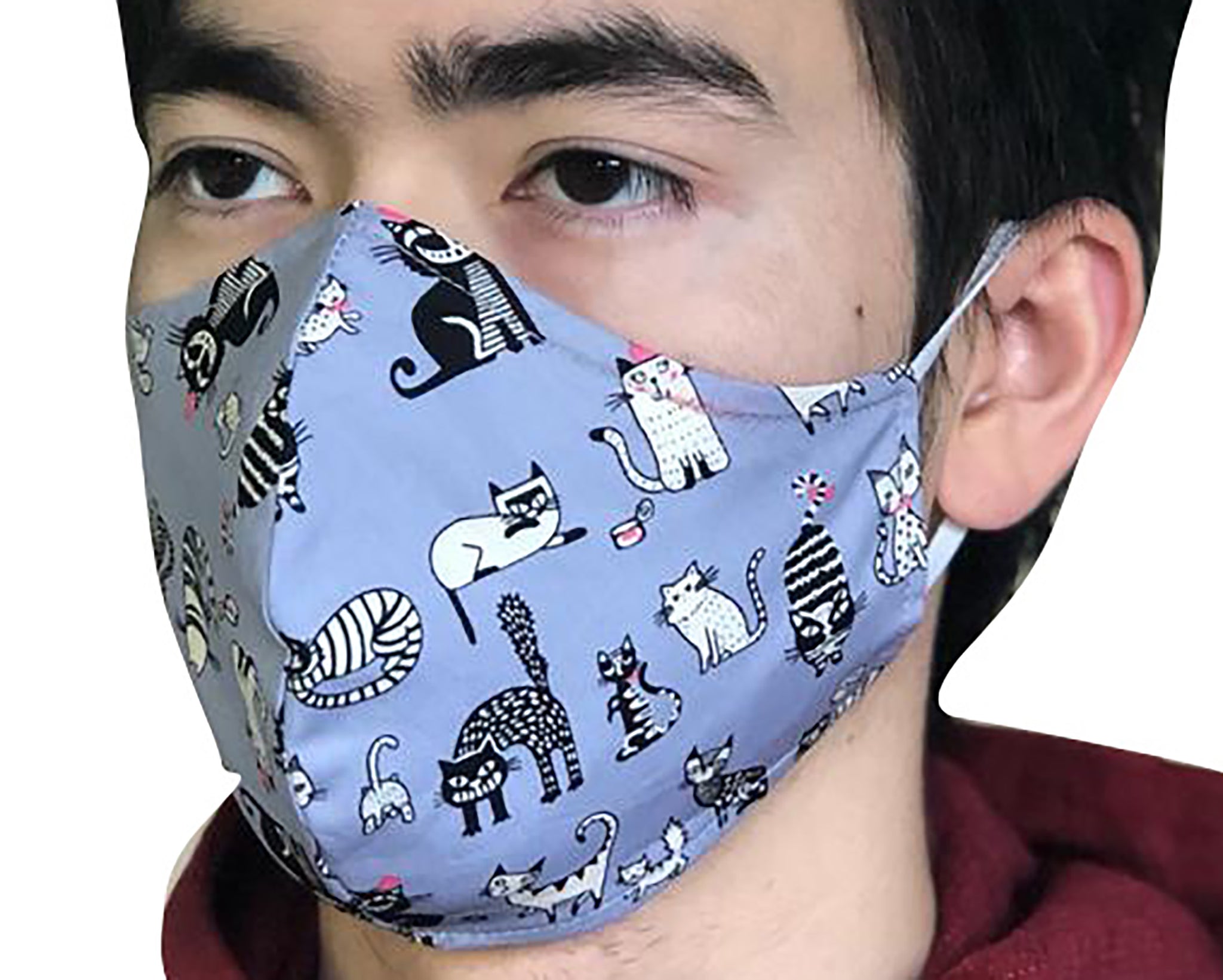 Homemade Cotton Face Mask - 1x Grey Cat Mask + 1x Free Random Design mask