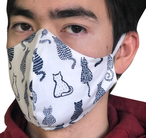 Homemade Cotton Face Mask - 1x White Cat Mask + 1x Free Random Design mask